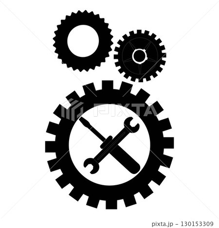 Set of wrench and gear icons in black silhouette style. Vector illustration representing mechanical tools, repair, engineering, industrial design, and machinery concept. Set of wrench and gear icons in black silhouette style. Vector illustration representing mechanical tools, repair, engineering, industrial design, and machinery concept. 130153309
