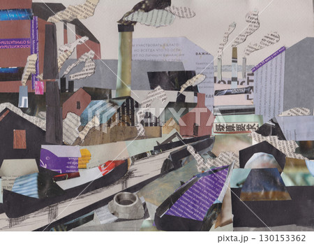 abstract industrial landscape with barge 130153362