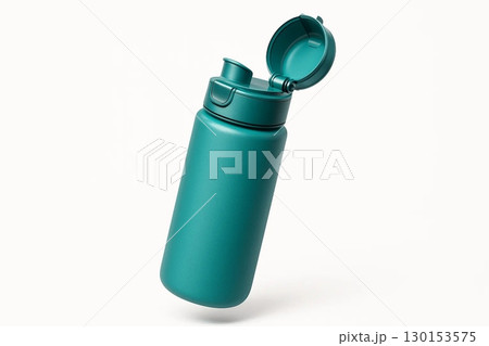 Sleek Modern Plastic Water Bottle Floating Over White Background in Ultra-High Resolution 130153575