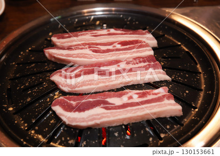 Korean BBQ. Charcoal grilled pork belly 130153661