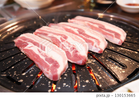 Korean BBQ. Charcoal grilled pork belly Korean BBQ. Charcoal grilled pork belly 130153665