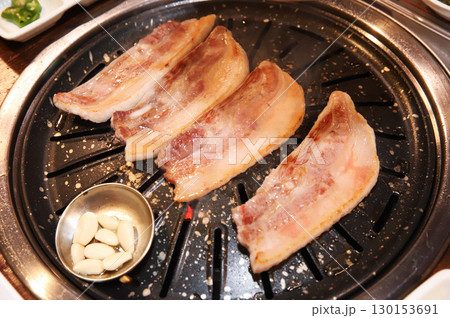 Korean BBQ. Charcoal grilled pork belly 130153691