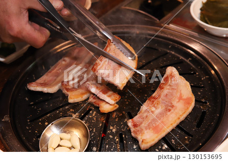 Korean BBQ. Charcoal grilled pork belly Korean BBQ. Charcoal grilled pork belly 130153695