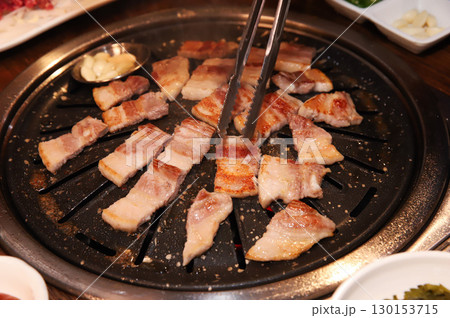 Korean BBQ. Charcoal grilled pork belly 130153715