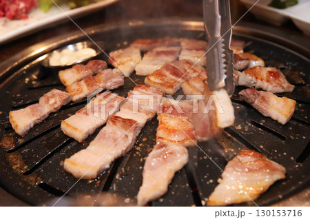 Korean BBQ. Charcoal grilled pork belly Korean BBQ. Charcoal grilled pork belly 130153716