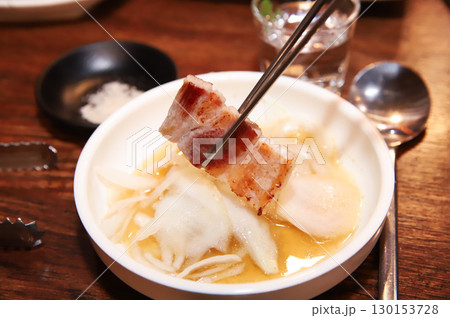Korean BBQ. Charcoal grilled pork belly 130153728