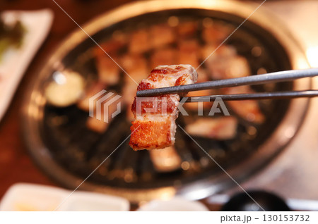 Korean BBQ. Charcoal grilled pork belly 130153732