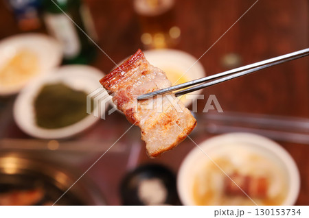 Korean BBQ. Charcoal grilled pork belly 130153734