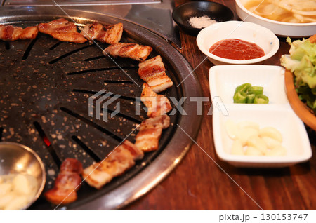 Korean BBQ. Charcoal grilled pork belly 130153747