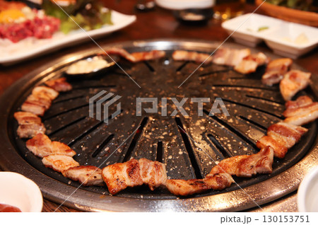 Korean BBQ. Charcoal grilled pork belly Korean BBQ. Charcoal grilled pork belly 130153751