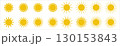 Set of simple icons of sun with a circular core and elongated spikes radiating outward. It is suitable for various design projects, showcasing warmth and brightness. 130153843