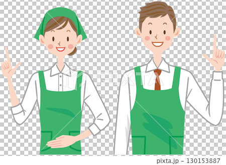 超市店員、兼職員工、圍裙的男女 超市店員、兼職員工、圍裙的男女 130153887