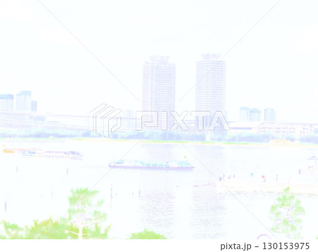 お台場の海辺に広がる静かな都市風景。イラスト風の写真。 お台場の海辺に広がる静かな都市風景。イラスト風の写真。 130153975
