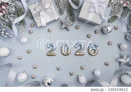 Elegant New Year 2026 Celebration with Silver Decor 130154012