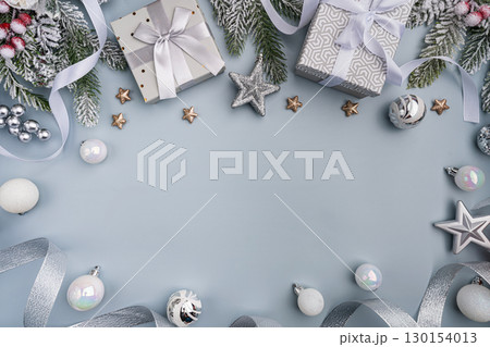 Silver and Frosted Christmas Gifts with Festive Decor 130154013