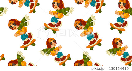 Seamless Autumn Skateboard Boy Seamless Autumn Skateboard Boy 130154419