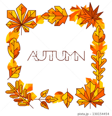 Frame with autumn leaves. Illustration with various foliage. 130154454