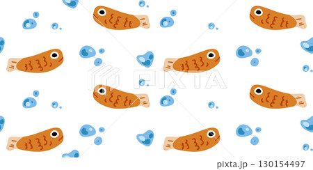 Seamless Cartoon Orange Fish Pattern 130154497