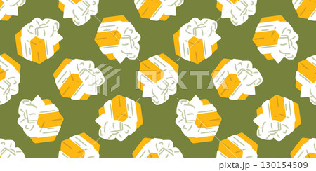 Seamless Yellow Gift Box Pattern 130154509