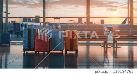 Suitcases in airport background, World Tourism Day - Ai Generated 130154763