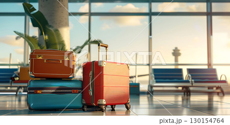 Suitcases in airport background, World Tourism Day - Ai Generated 130154764