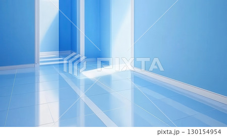 Bright Blue Room Interior Design Modern Minimalist Clean Light Tiles Floor ray home calm neat tidy 130154954