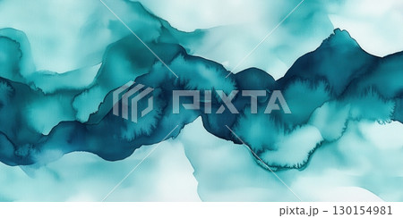 Abstract Teal Watercolor Landscape Painting Background Design Texture art sky blue aqua calm soft 130154981