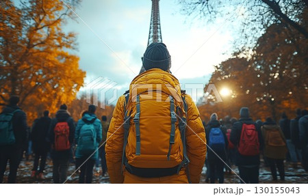 Parisian Pilgrimage: Tourist Gaze at Eiffel Tower Amidst Autumna Parisian Pilgrimage: Tourist Gaze at Eiffel Tower Amidst Autumna 130155043