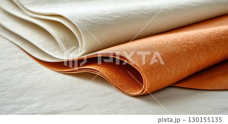 Cream and Burnt Orange Fabric Texture Close Up Soft Elegant Textile Background Art Fold Warm Cozy 130155135