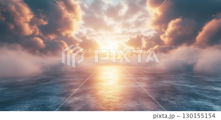 Serene Sunset Ocean Dramatic Cloudscape Peaceful Sky Golden Hour Tranquil Water Beautiful Nature 130155154