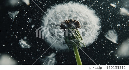 White Dandelion Seeds Floating Dark Background Nature Photography Soft Hope Wish Black Plant Macro 130155312