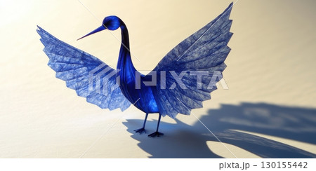 Elegant Blue Origami Crane Bird Art Paper Craft Design High Wings Image Photo Image Stock Folded 130155442