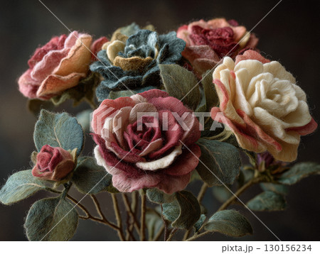 Elegant Textile Roses in Blue and Red Fine Art 130156234