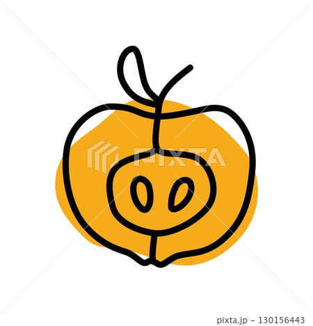 Apple half doodle icon hand drawn with thin line and colorful blob 130156443