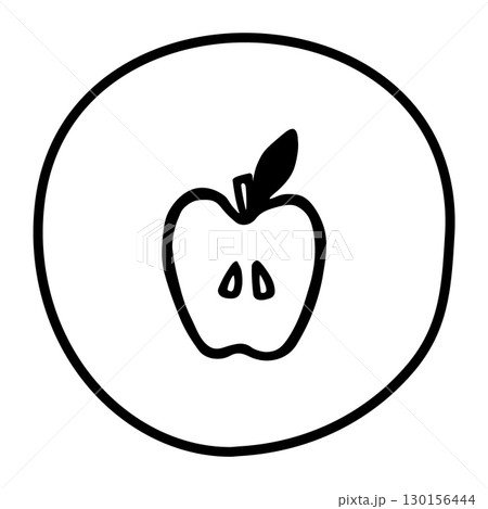Apple half doodle icon hand drawn with black line in freehand style 130156444