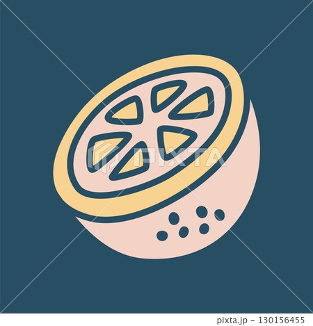Citrus orange or lemon doodle icon hand drawn in minimalistic style and colored 130156455