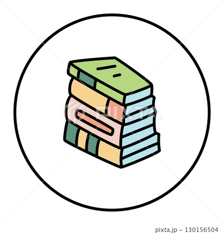 Doodle pile of books icon hand drawn with thin line, minimalistic style colored 130156504