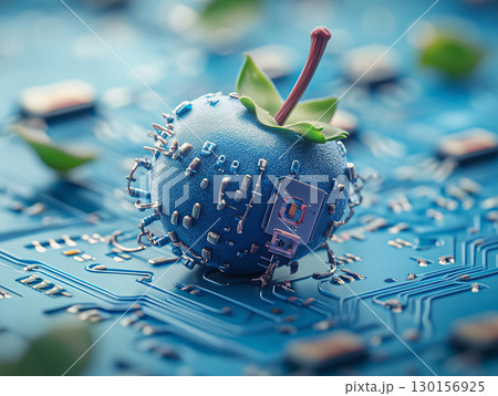 Futuristic Concept of a Technological Fruit With Embedded Electronics and Nature 130156925