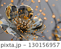 Metallic Flower Sculpture Representing Futuristic Technology and Innovation 130156957