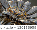 Metallic Flower Sculpture Representing Futuristic Technology and Innovation 130156959