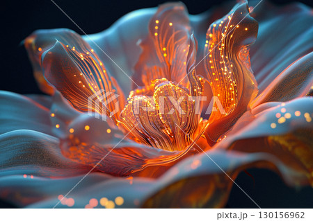 Digital Abstract Artificial Flower with Glowing Lights and Futuristic Design 130156962