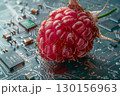 Juicy Raspberry Imagined as Technology on a Detailed Circuit Board 130156963