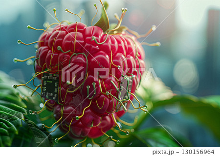 Juicy Raspberry Imagined as Technology on a Detailed Circuit Board Juicy Raspberry Imagined as Technology on a Detailed Circuit Board 130156964