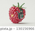 Red Raspberry With Embedded Circuit Board Representing Technology and Nature Fusion 130156966