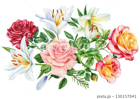 Watercolor Flower and leaf, floral illustrations for wedding invitation, birthday, card, design, print and fabric.  130157041