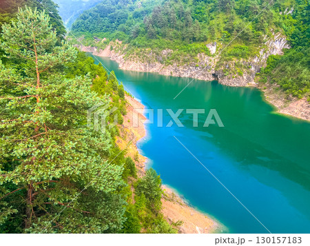 Valvestino lake from Recchi bridge on summer day, Italy 130157183