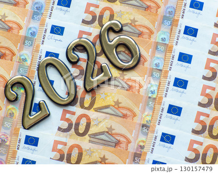 Background of the fifty euros banknotes and 2026 130157479