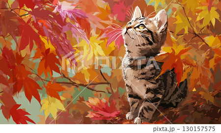 紅葉と子猫 130157575