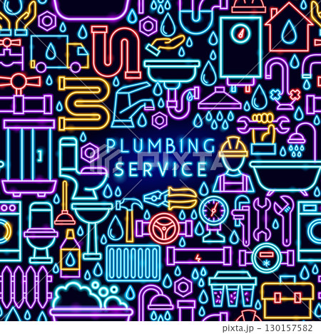 Plumbing Service Neon Frame 130157582