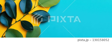 Vibrant foliage against a colorful background showcases nature's beauty in a minimalist style 130158052